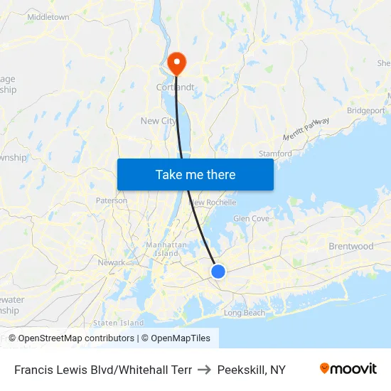 Francis Lewis Blvd/Whitehall Terr to Peekskill, NY map