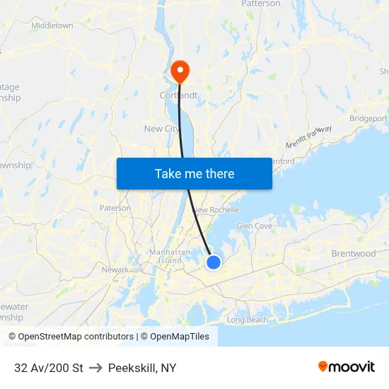 32 Av/200 St to Peekskill, NY map