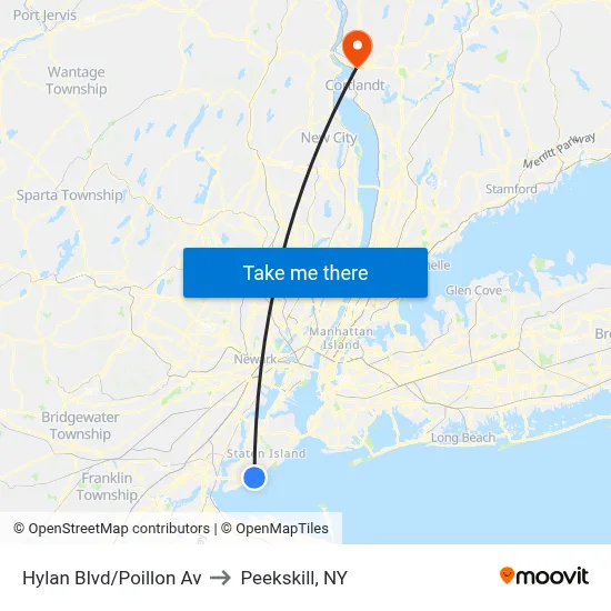 Hylan Blvd/Poillon Av to Peekskill, NY map