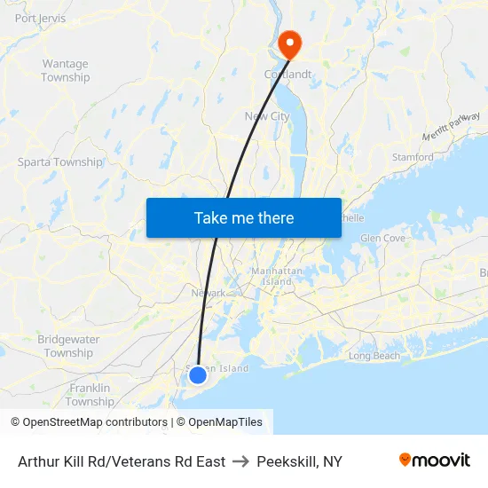 Arthur Kill Rd/Veterans Rd East to Peekskill, NY map