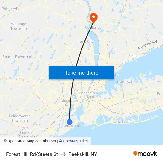Forest Hill Rd/Steers  St to Peekskill, NY map