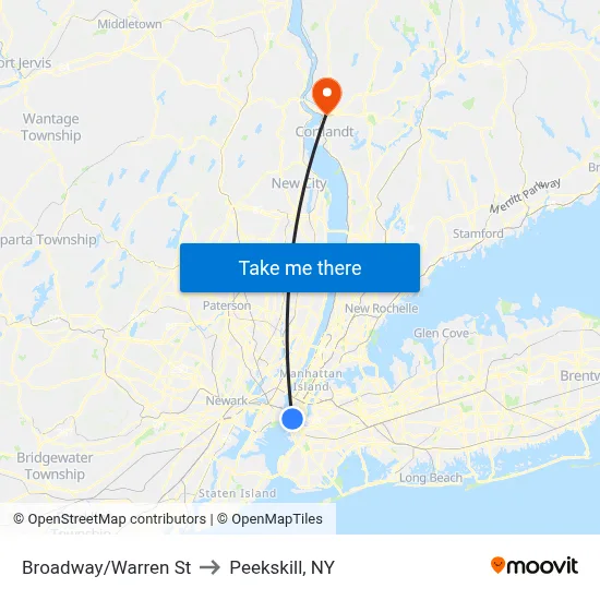 Broadway/Warren St to Peekskill, NY map