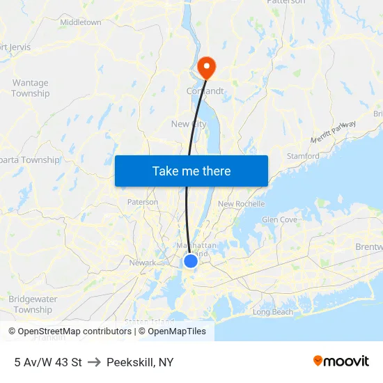 5 Av/W 43 St to Peekskill, NY map