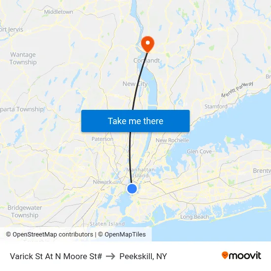 Varick St At N Moore St# to Peekskill, NY map