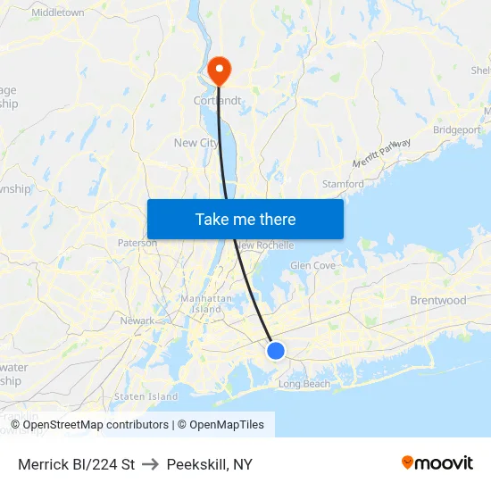 Merrick Bl/224 St to Peekskill, NY map