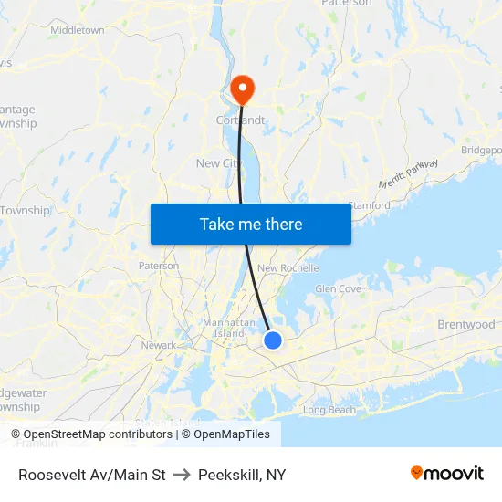 Roosevelt Av/Main St to Peekskill, NY map