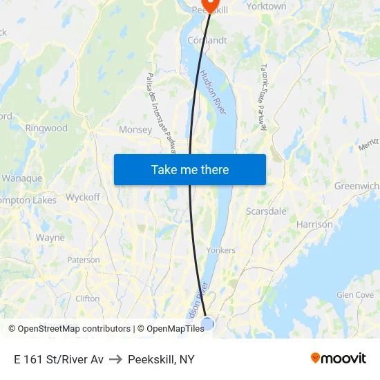 E 161 St/River Av to Peekskill, NY map