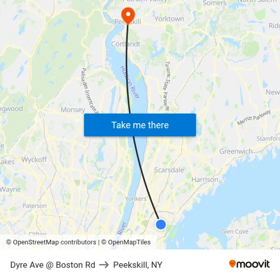 Dyre Ave @ Boston Rd to Peekskill, NY map
