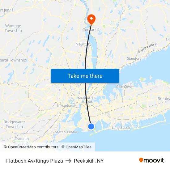 Flatbush Av/Kings Plaza to Peekskill, NY map