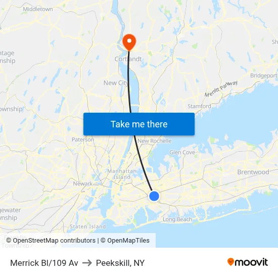 Merrick Bl/109 Av to Peekskill, NY map