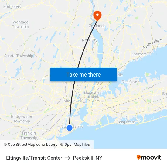 Eltingville/Transit Center to Peekskill, NY map