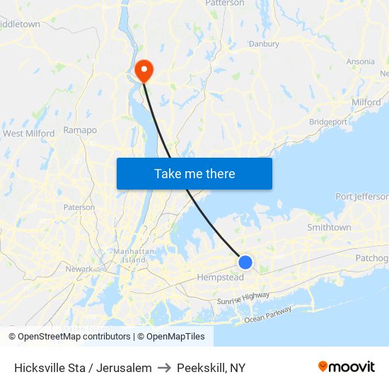 Hicksville Sta / Jerusalem to Peekskill, NY map