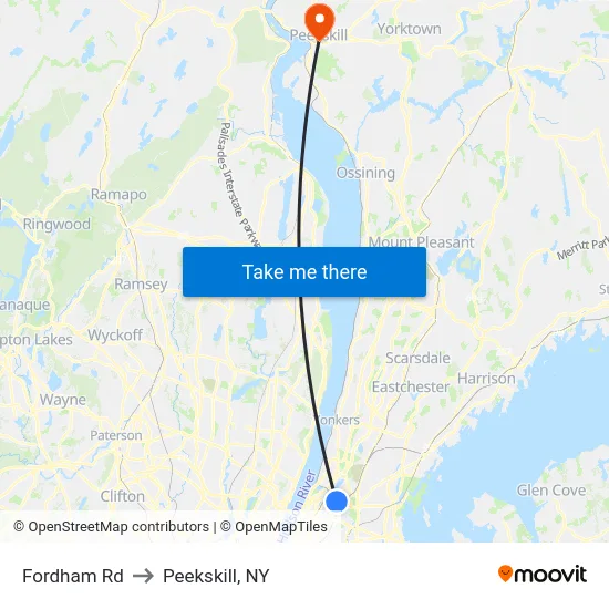 Fordham Rd to Peekskill, NY map