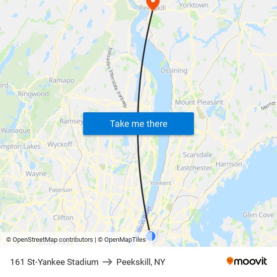 161 St-Yankee Stadium to Peekskill, NY map