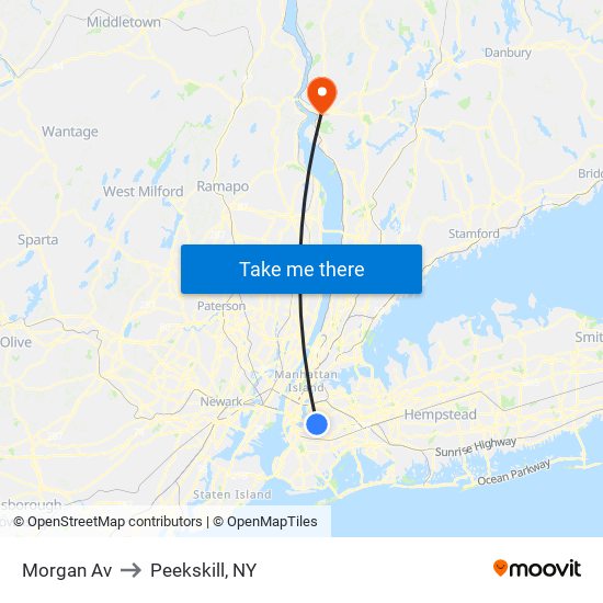 Morgan Av to Peekskill, NY map