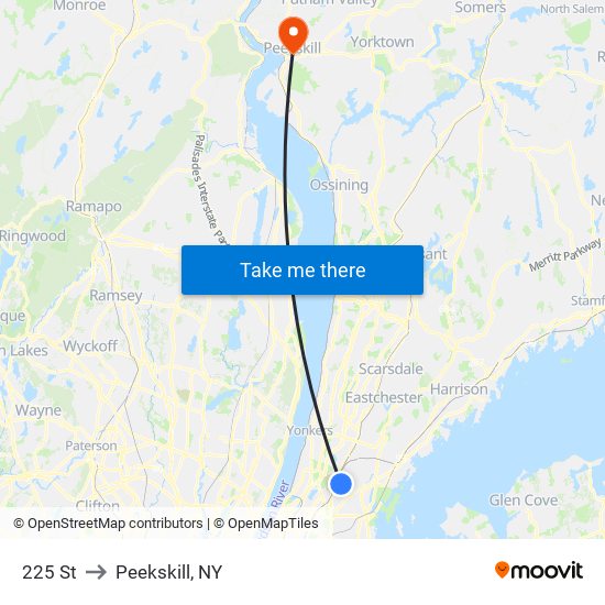 225 St to Peekskill, NY map