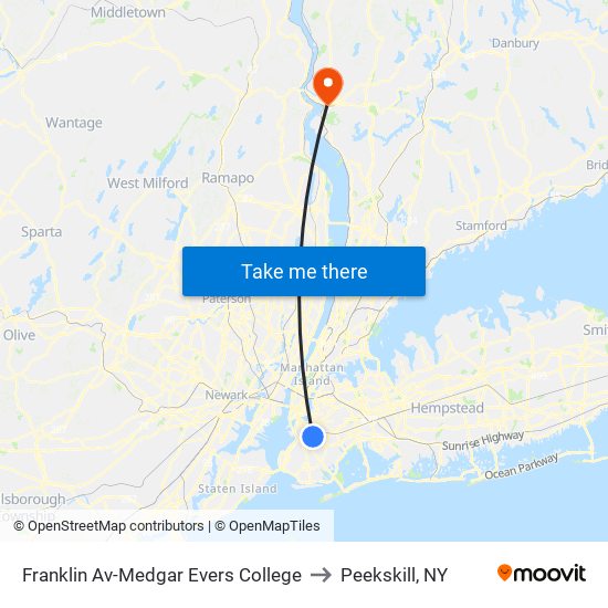 Franklin Av-Medgar Evers College to Peekskill, NY map