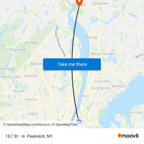 167 St to Peekskill, NY map