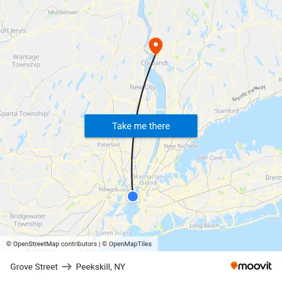 Grove Street to Peekskill, NY map