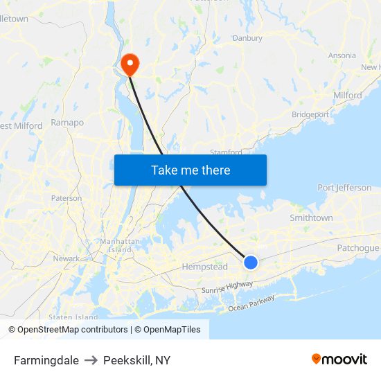 Farmingdale to Peekskill, NY map