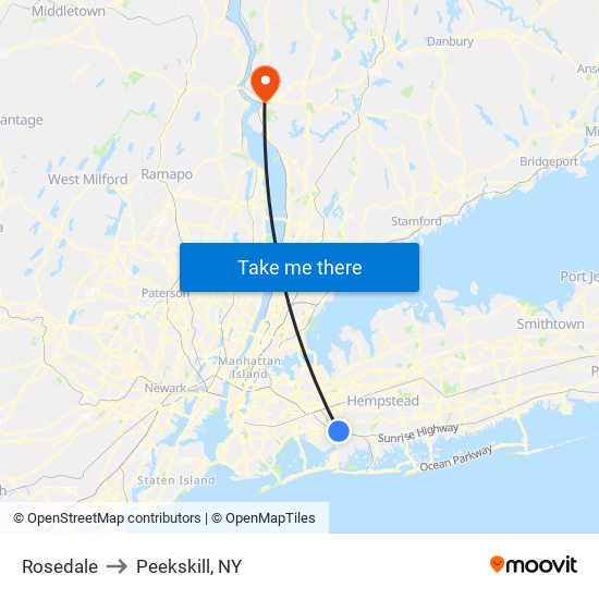 Rosedale to Peekskill, NY map