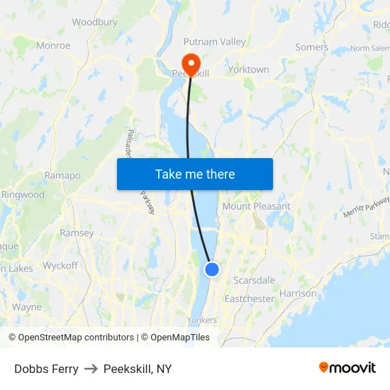 Dobbs Ferry to Peekskill, NY map