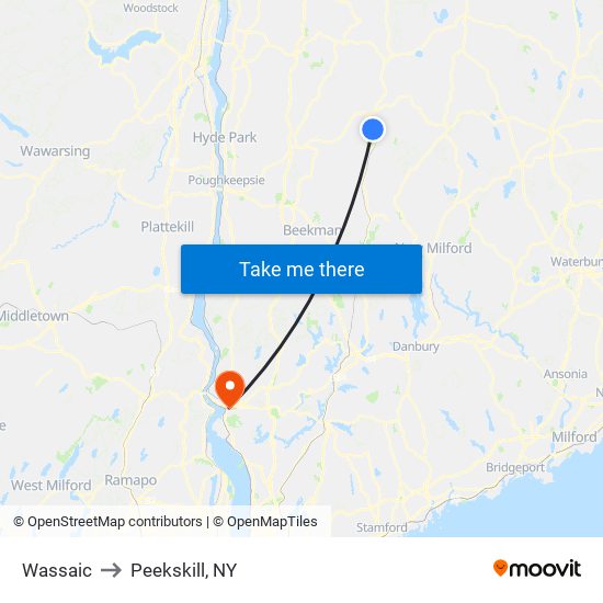 Wassaic to Peekskill, NY map