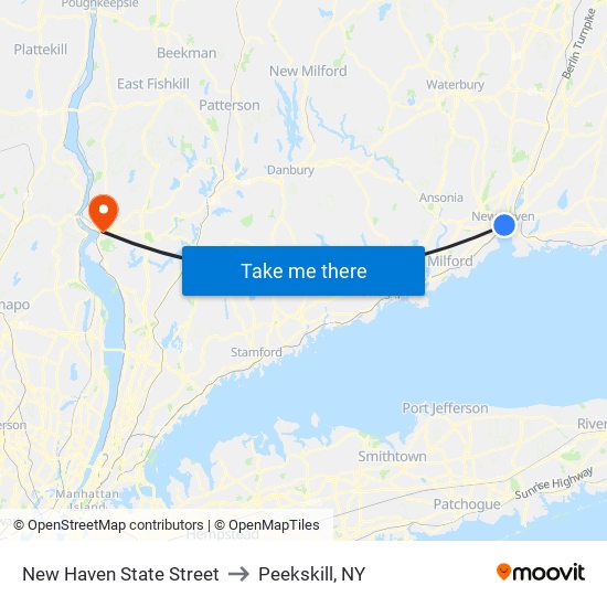 New Haven State Street to Peekskill, NY map