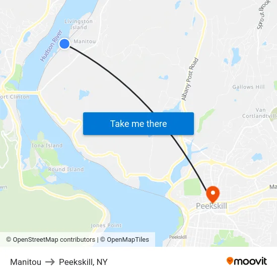 Manitou to Peekskill, NY map