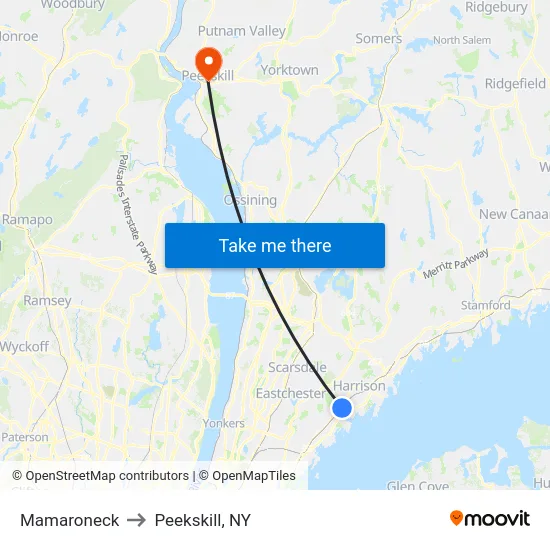 Mamaroneck to Peekskill, NY map
