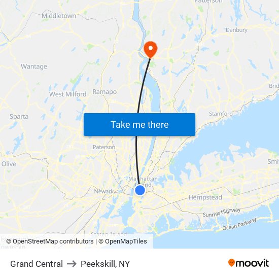 Grand Central to Peekskill, NY map