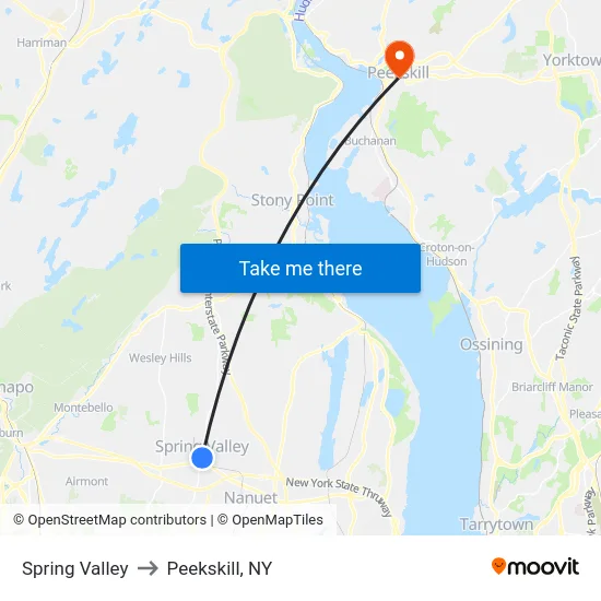 Spring Valley to Peekskill, NY map