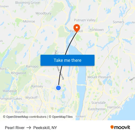 Pearl River to Peekskill, NY map