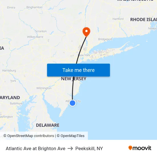 Atlantic Ave at Brighton Ave to Peekskill, NY map