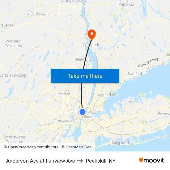Anderson Ave at Fairview Ave to Peekskill, NY map