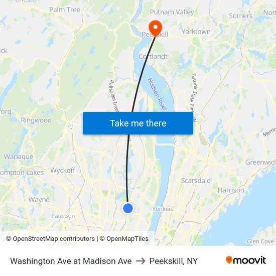 Washington Ave at Madison Ave to Peekskill, NY map