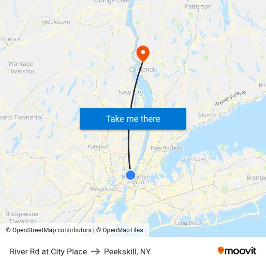 River Rd at City Place to Peekskill, NY map