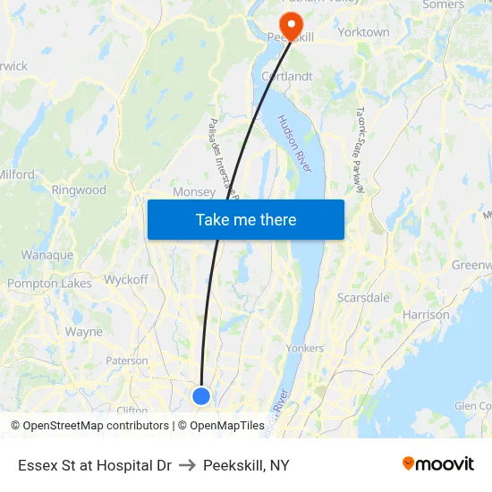 Essex St at Hospital Dr to Peekskill, NY map