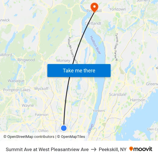 Summit Ave at West Pleasantview Ave to Peekskill, NY map