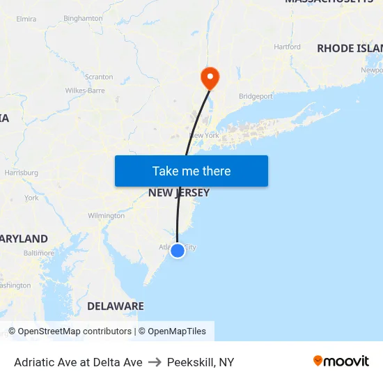 Adriatic Ave at Delta Ave to Peekskill, NY map