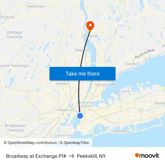 Broadway at Exchange Pl# to Peekskill, NY map