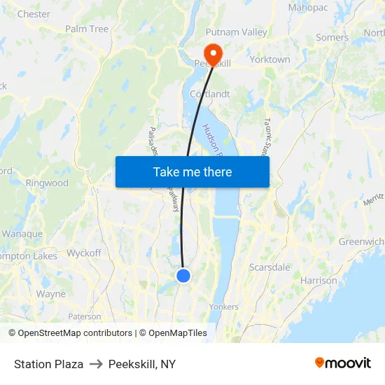 Station Plaza to Peekskill, NY map