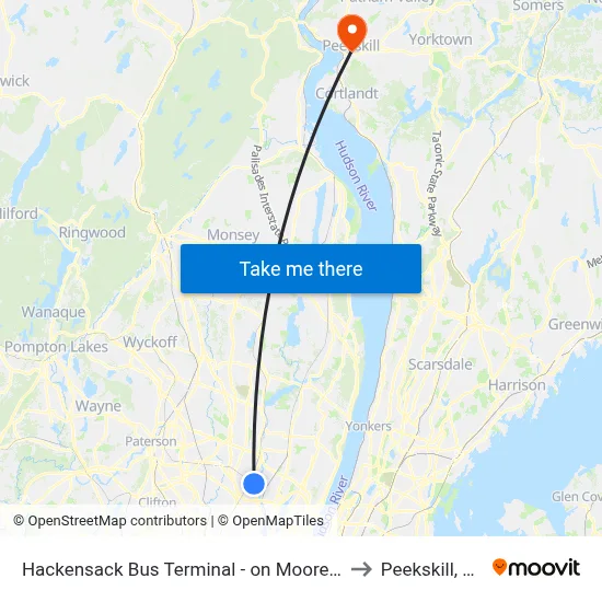 Hackensack Bus Terminal - on Moore St to Peekskill, NY map