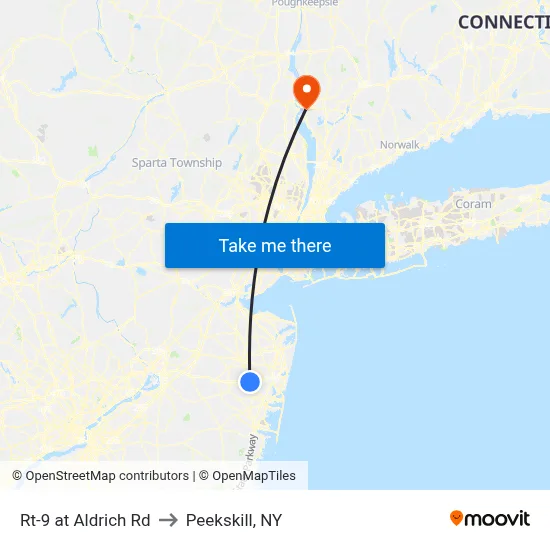 Rt-9 at Aldrich Rd to Peekskill, NY map