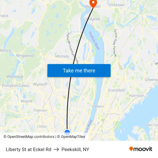 Liberty St at Eckel Rd to Peekskill, NY map