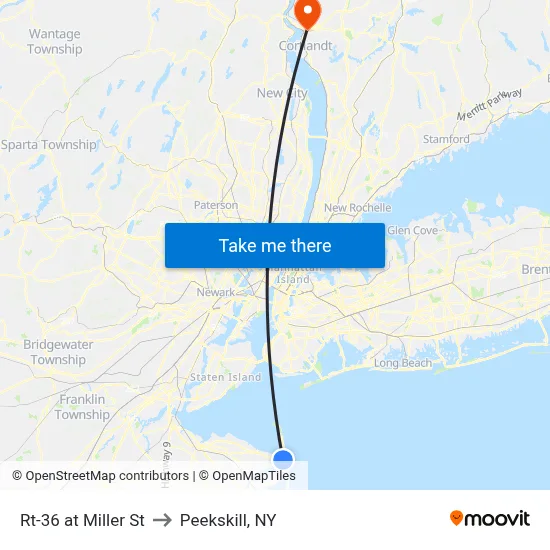Rt-36 at Miller St to Peekskill, NY map