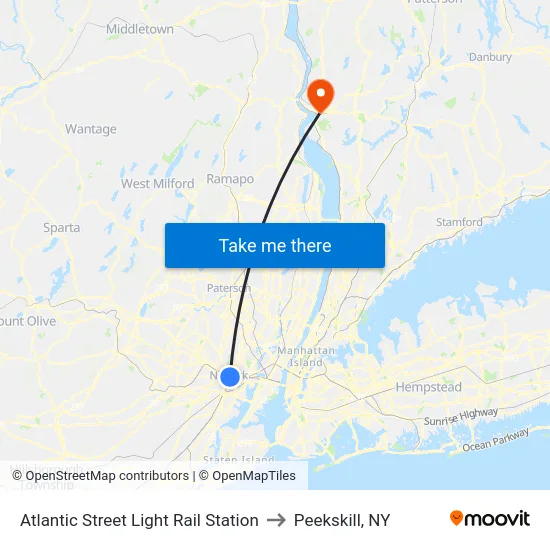 Atlantic Street Light Rail Station to Peekskill, NY map