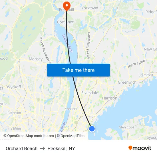 Orchard Beach to Peekskill, NY map