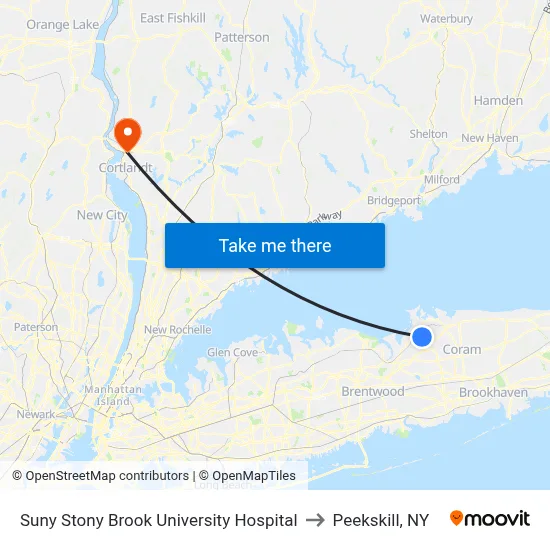 Suny Stony Brook University Hospital to Peekskill, NY map