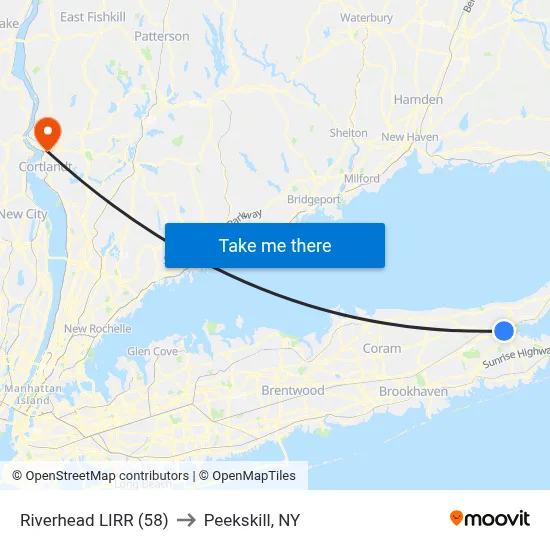 Riverhead LIRR (58) to Peekskill, NY map